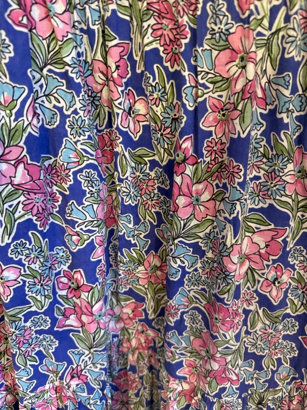 Banjanan Blue Floral Smocked Midi Dress with Pink & Green Accents size large - Picture 5 of 8